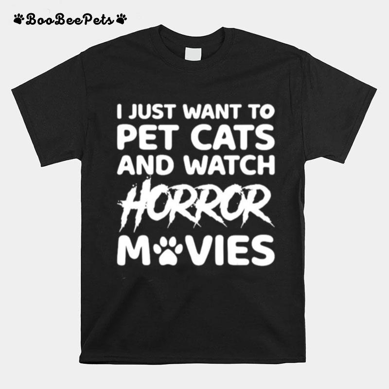 Halloween Pet Cats And Watch Horror Movies T-Shirt