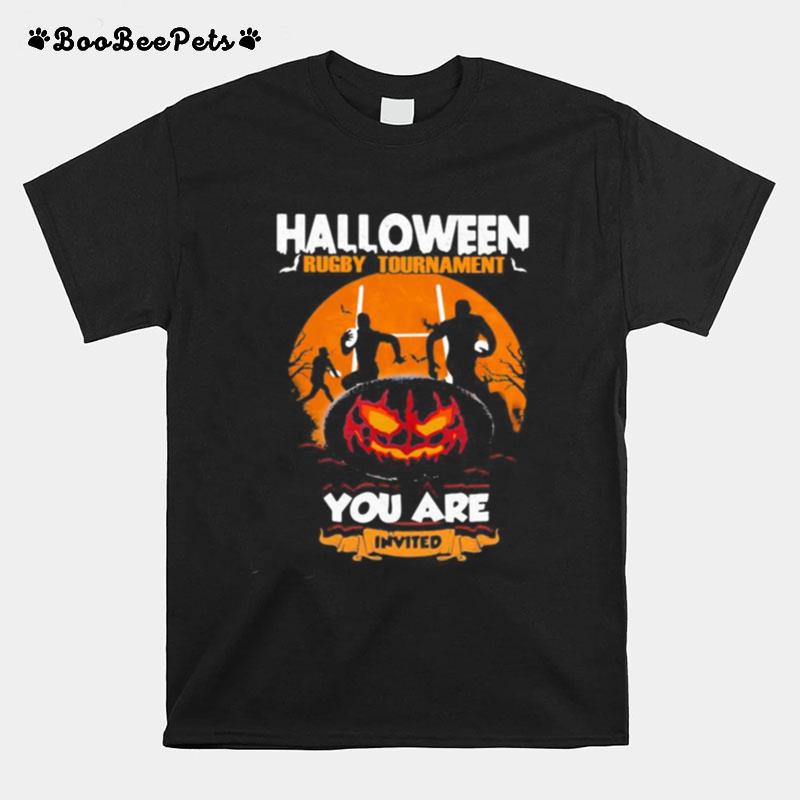 Halloween Rugby Tournament You Are Invited Pumpkin Moon T-Shirt