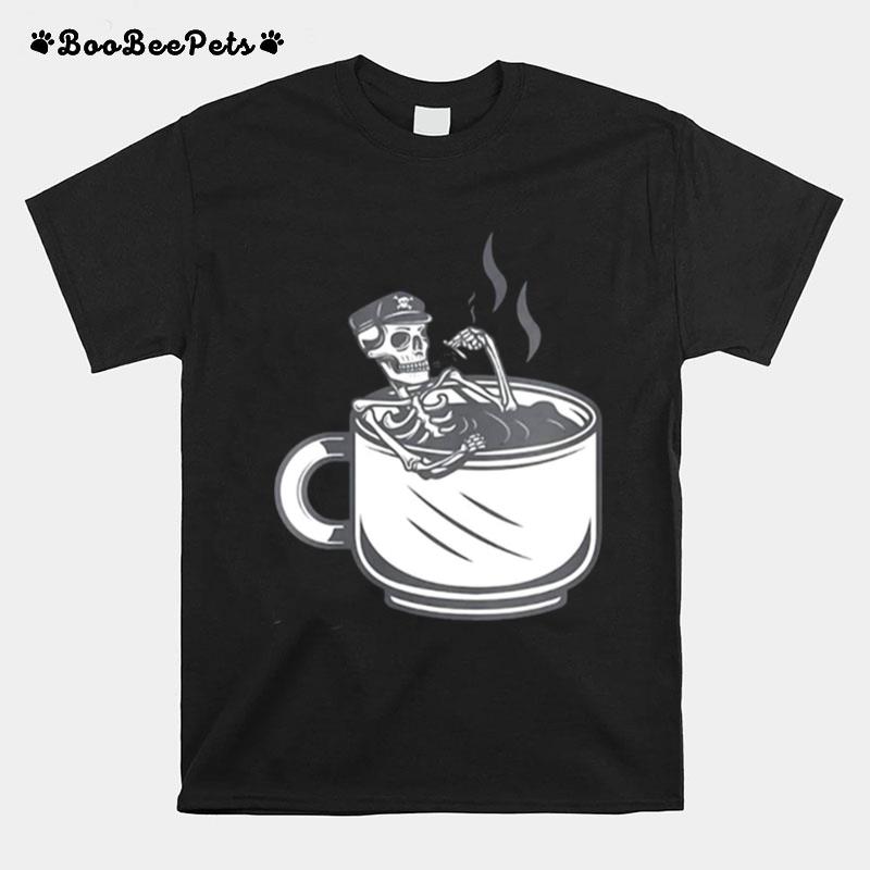 Halloween Skeleton Coffee Cup Vintage Retro Biker T-Shirt