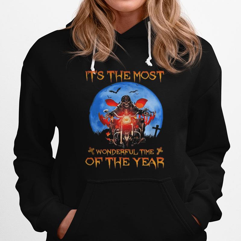 Halloween Skeleton Riding Motorcycle It%E2%80%99S The Most Wonderful Time Of The Year Hoodie