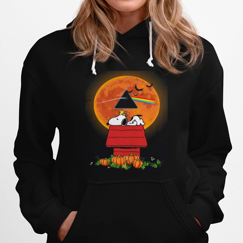 Halloween Snoopy And Woodstock Poster Pink Floyd Pumpkin Moon Hoodie