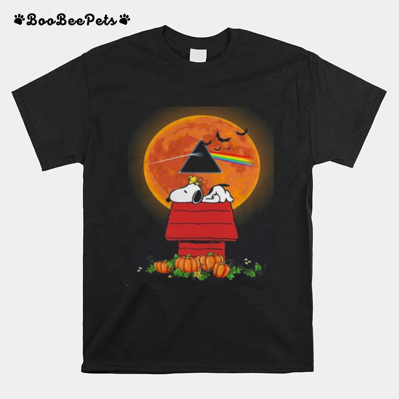 Halloween Snoopy And Woodstock Poster Pink Floyd Pumpkin Moon T-Shirt