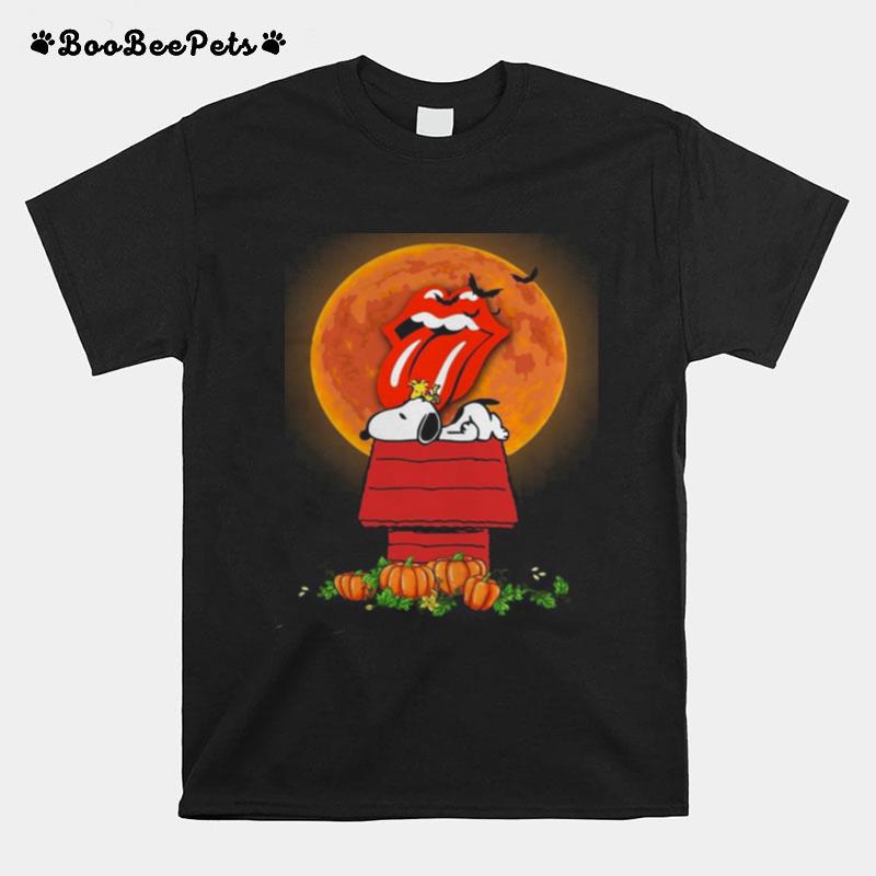 Halloween Snoopy And Woodstock Poster The Rolling Stones Pumpkin Moon T-Shirt