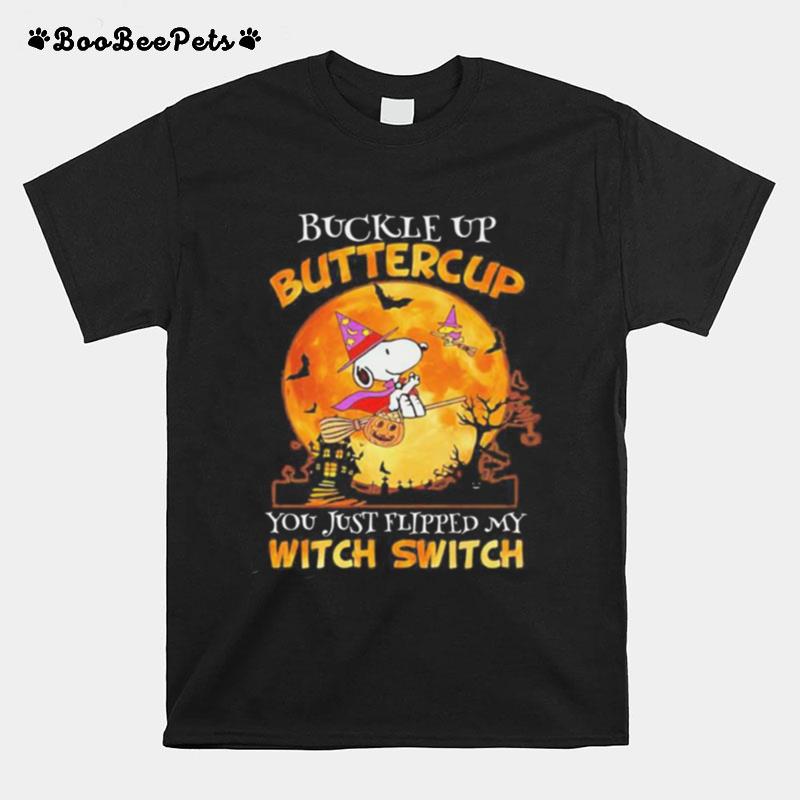 Halloween Snoopy Buckle Up Buttercup You Just Flipped My Witch Switch Moon T-Shirt