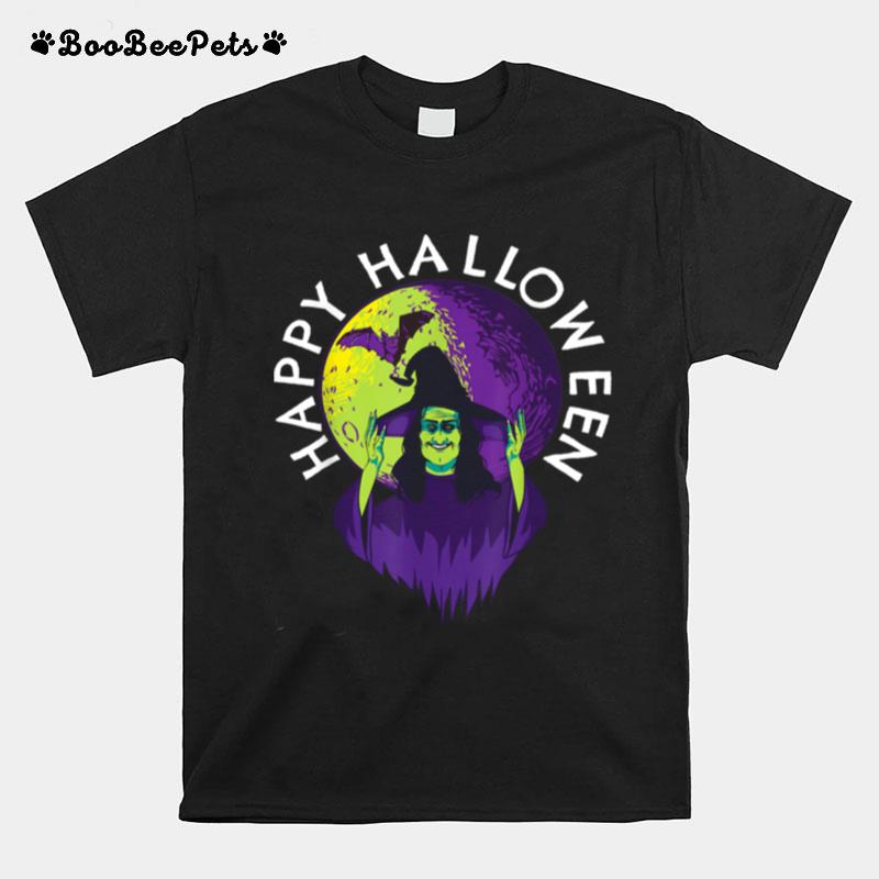 Halloween Spooky Witch And Vampire Bat In Full Moon T-Shirt