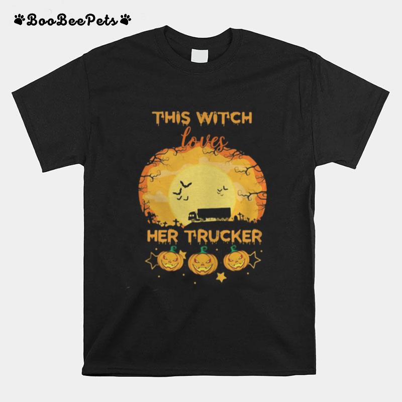 Halloween This Witch Loves Her Trucker Pumpkins Moon T-Shirt