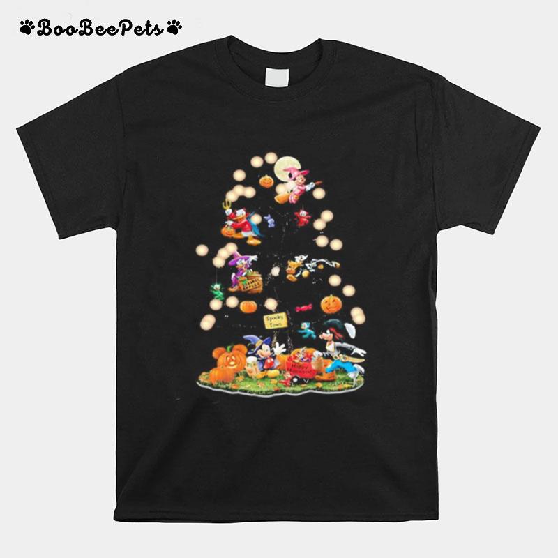 Halloween Tree Mickey Mouse Cartoon Characters T-Shirt