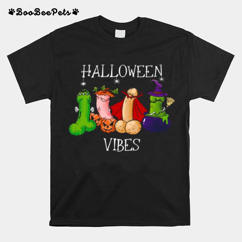 Halloween Vibes Pumpkin Witch And Vampire Dildo T-Shirt