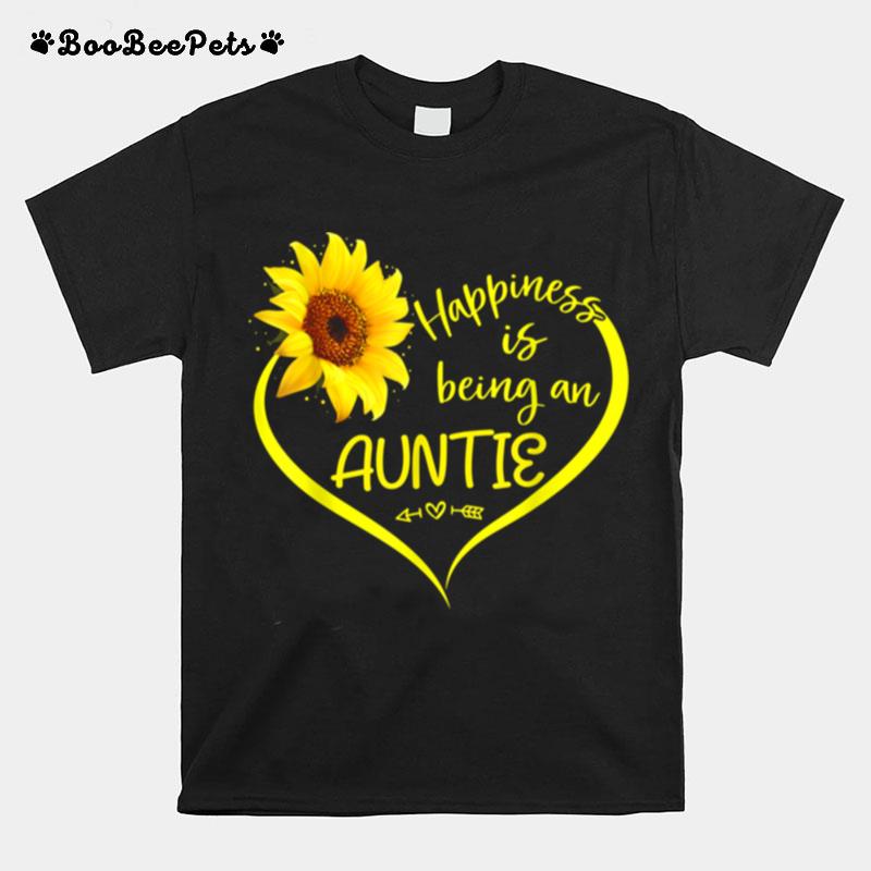 Happiness Is Being An Auntie Sunflower Heart Aunt To Be T-Shirt