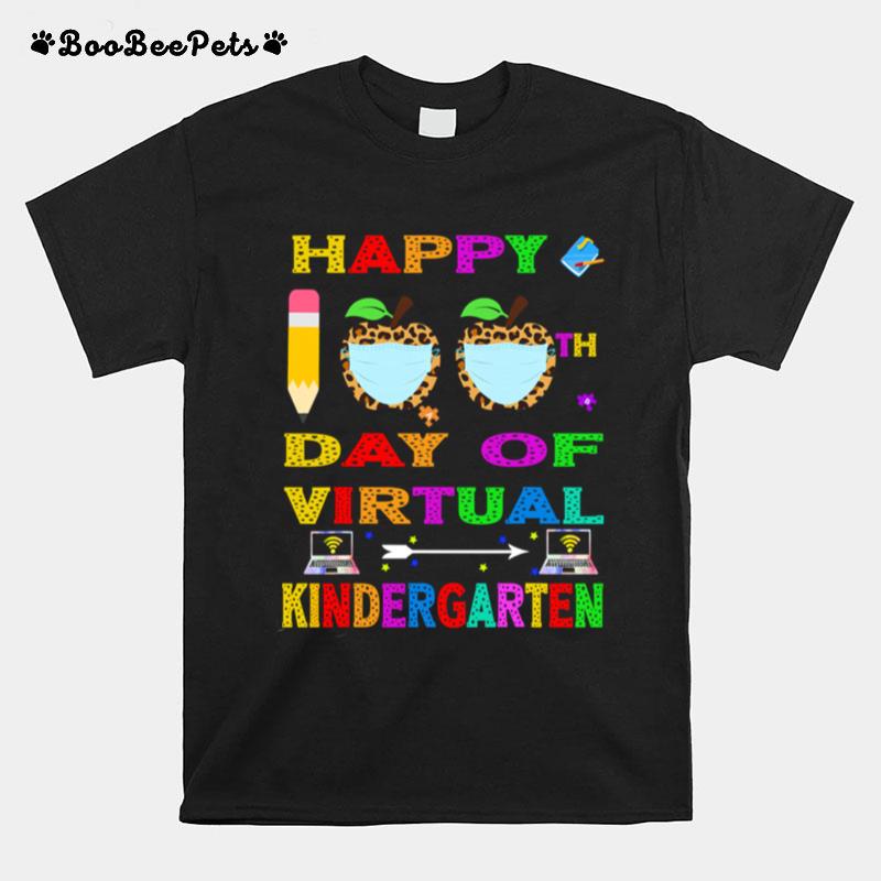 Happy 100Th Days Of Virtual Kindergarten Teacher Apple Leopard Wear Mask Computer T-Shirt