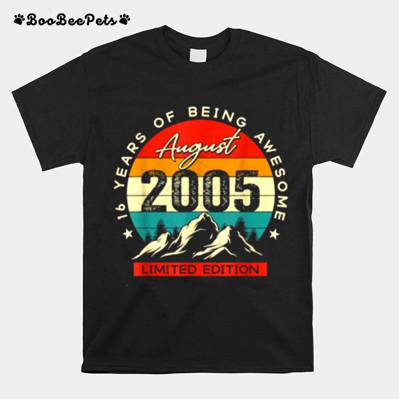 Happy 16Th Birthday Vintage August 2005 16 Years Of Being Awesome Vintage T-Shirt