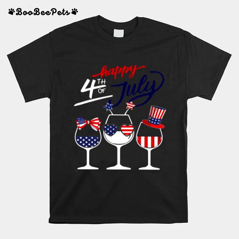 Happy 4Th Of July Wine Glass American Flag T-Shirt