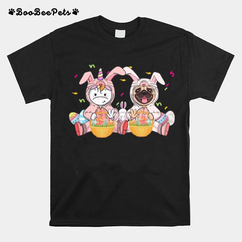 Happy Easter Day Bunny Pug Unicorn T-Shirt