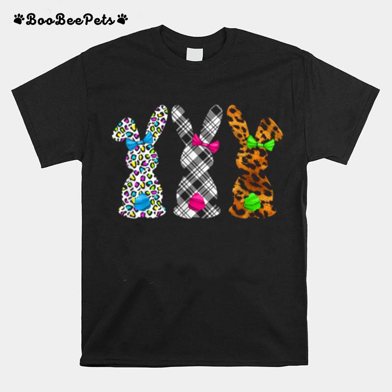 Happy Easter Leopard Plaid Bunny Rabbit T-Shirt
