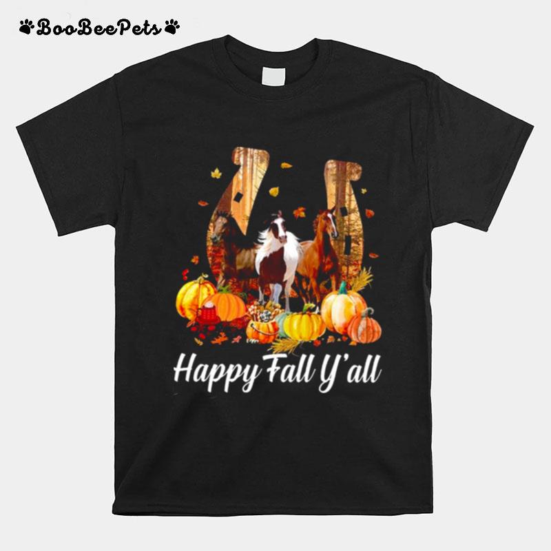 Happy Fall Yall Horses Pumpkin Thanksgiving T-Shirt