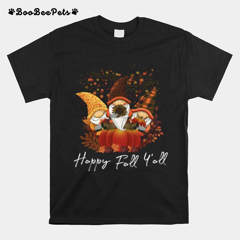 Happy Fall Yalls Garden Gnome Leopard Pumpkin T-Shirt