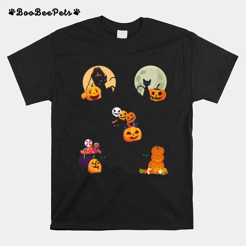 Happy Halloween Cat Pack Pumpkins T-Shirt