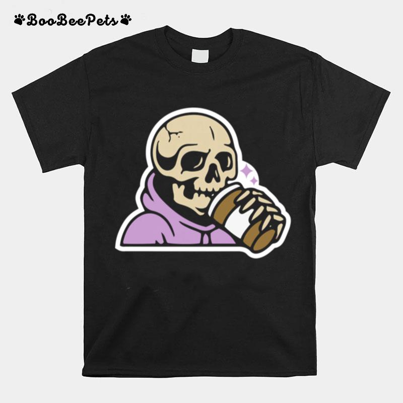 Happy Halloween Coffee Drinking Skeleton T-Shirt