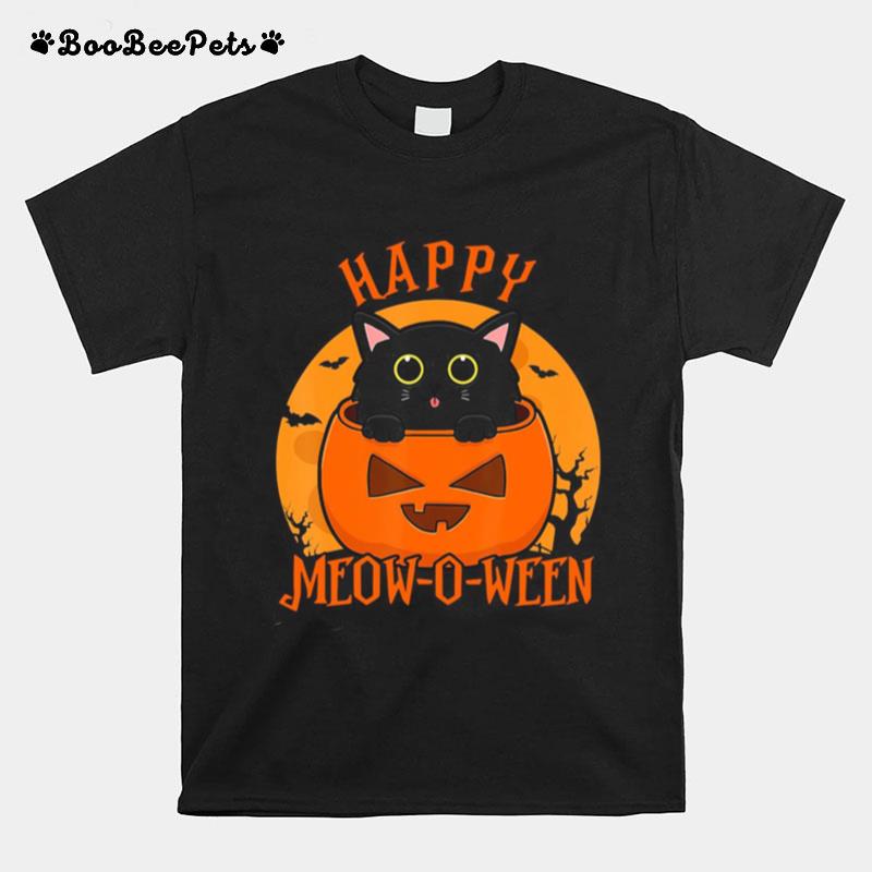 Happy Halloween Meowoween Black Cat T-Shirt