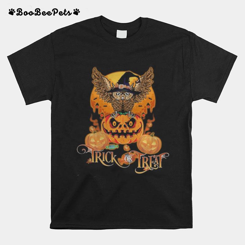 Happy Halloween Owl Witch Trick Or Treat Pumpkin T-Shirt