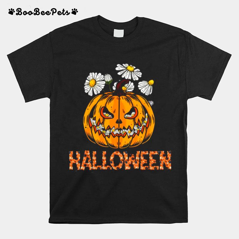 Happy Halloween Pumpkin And Flower T-Shirt