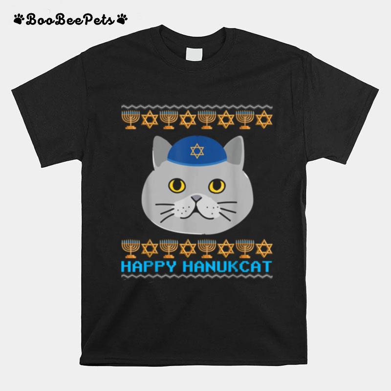 Happy Hanukcat Ugly Hanukkah Cat Chanukah Jewish T-Shirt