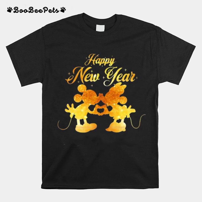 Happy New Year Minnie And Mickey Gold T-Shirt