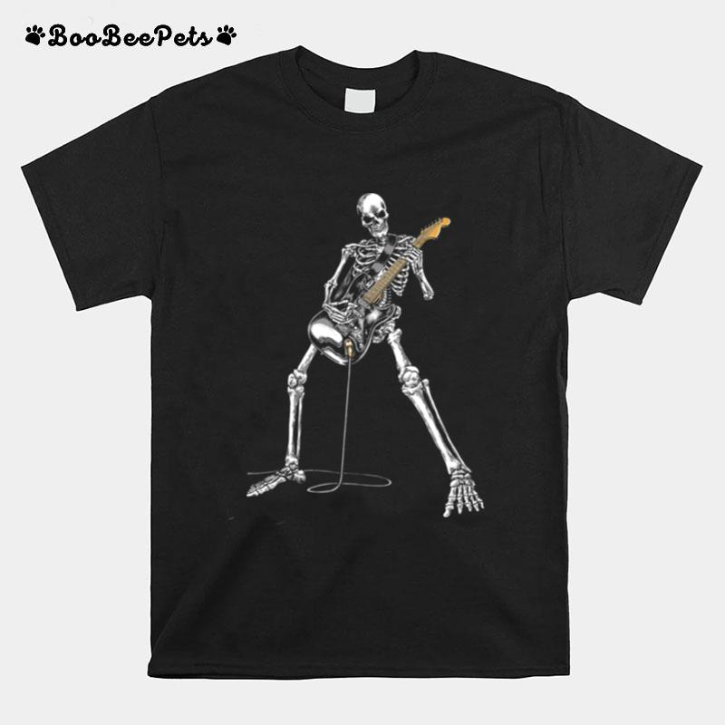 Happy Skeleton Guitar Guy Spooky Halloween Rock Band Concert T-Shirt