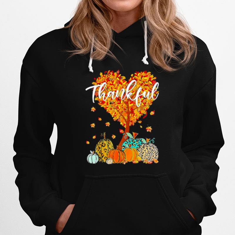 Happy Thanksgiving Day Autumn Fall Thankful Pumpkin Leopard Hoodie