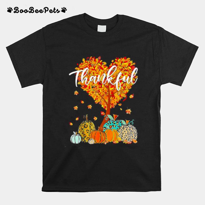 Happy Thanksgiving Day Autumn Fall Thankful Pumpkin Leopard T-Shirt