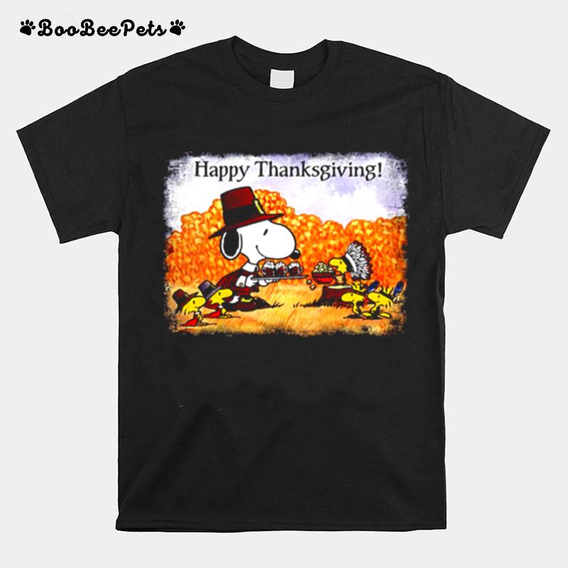 Happy Thanksgiving Snoopy Wood Thanksgiving Day Peanuts T-Shirt