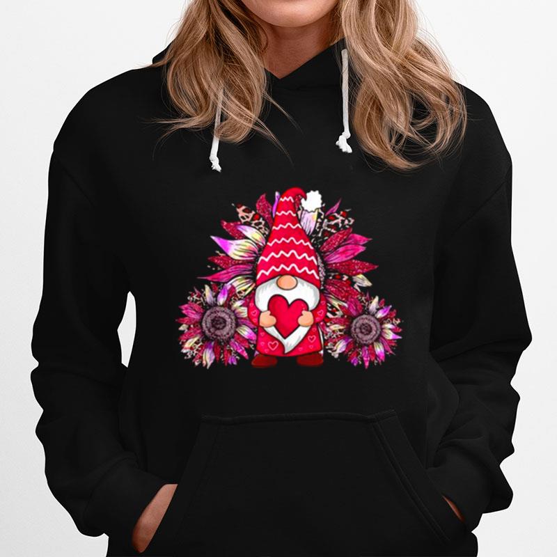 Happy Valentine Day Gnome With Leopard Sunflower Valentine Hoodie