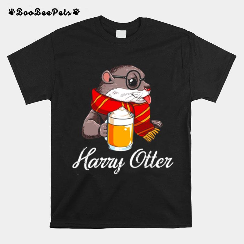 Harry Otter Cute Wizard Otter With Butter Beer T-Shirt