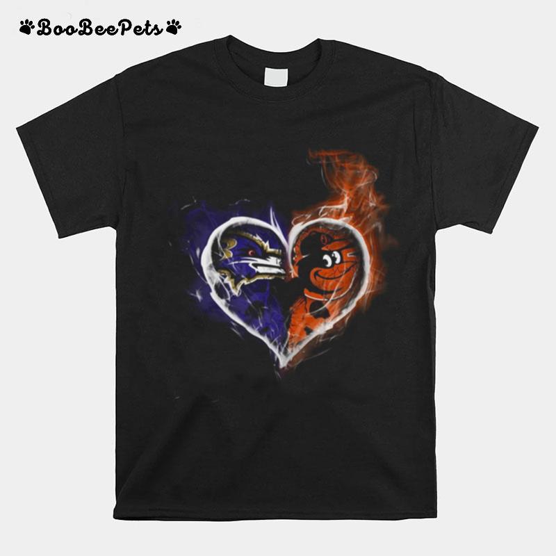 Heart Baltimore Ravens And Baltimore Orioles T-Shirt