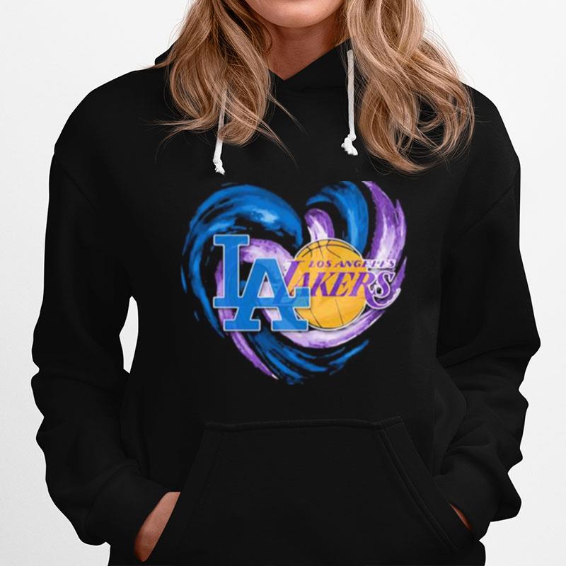 Heart Dodgers And Lakers For Life Football Hoodie