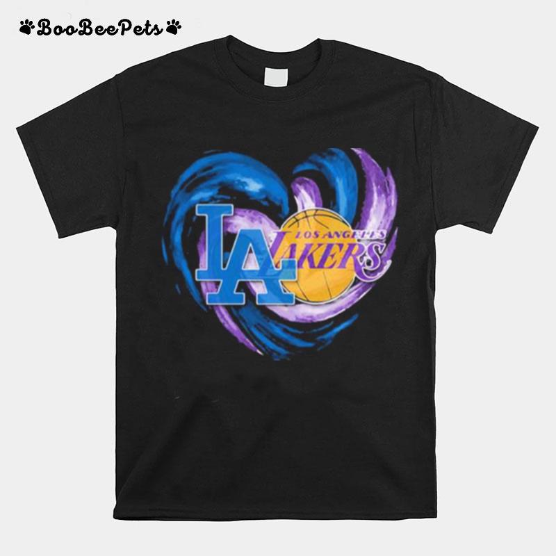 Heart Dodgers And Lakers For Life Football T-Shirt