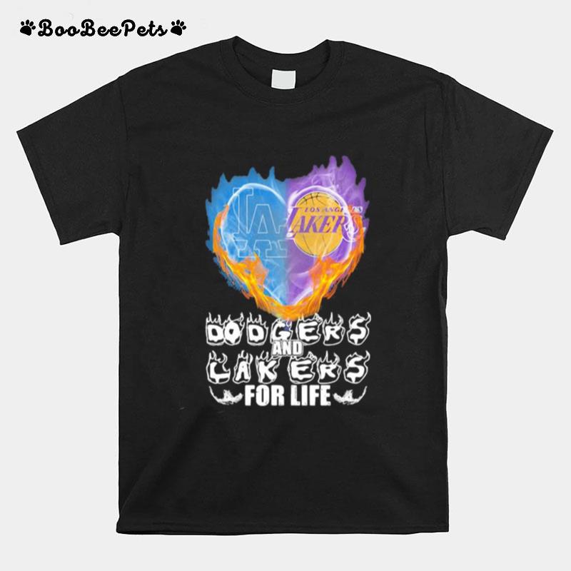 Heart Fire Dodgers And Lakers For Life Football T-Shirt