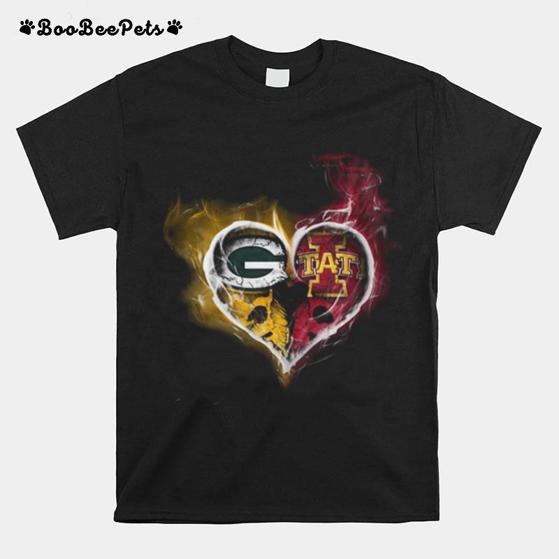 Heart Green Bay Packers And Iowa State Cyclones T-Shirt