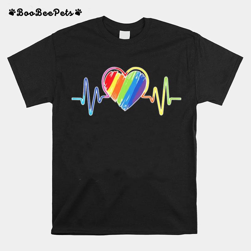 Heartbeat Pride Rainbow Flag Lgbt T-Shirt