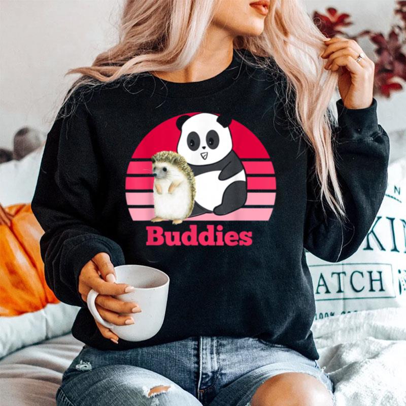 Hedgehog And Panda Bear Buddies Besties Retro Sunset Sweater