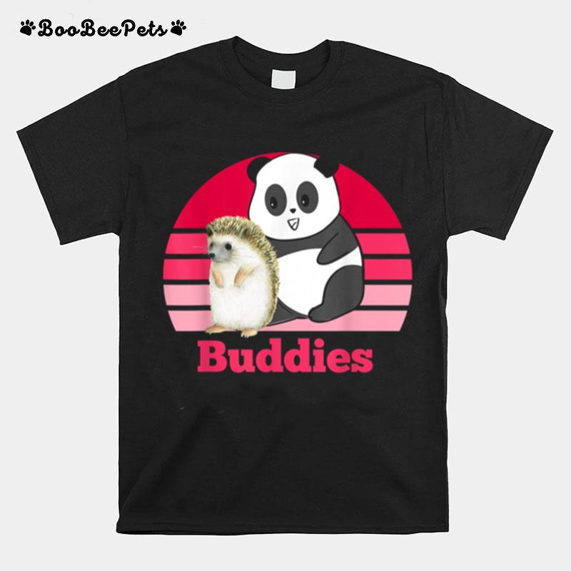 Hedgehog And Panda Bear Buddies Besties Retro Sunset T-Shirt