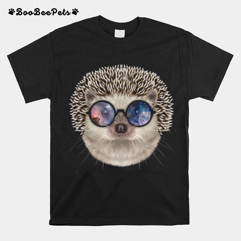 Hedgehog Wearing Space Galaxy Cosmos Sunglass T-Shirt