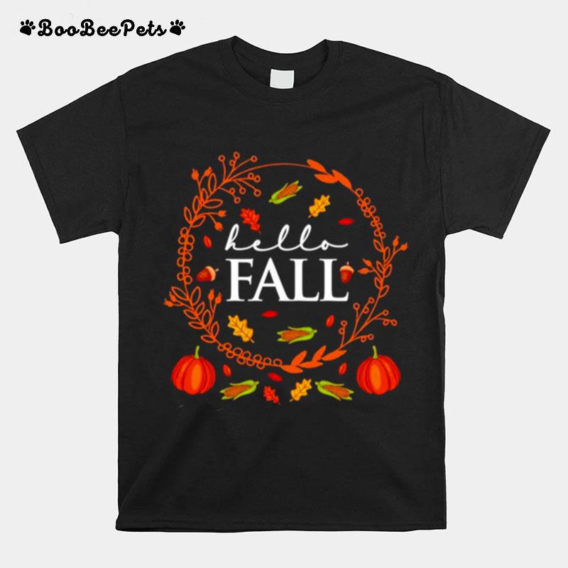 Hello Fall 2022 First Day Of Fall Hello Autumn Pumpkin Halloween T-Shirt