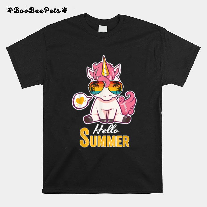 Hello Summer Unicorn With Retro Sunglass Holiday Beach T-Shirt