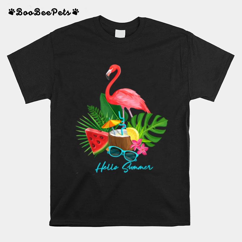 Hello Summer Vacation Tropical Flamingo T-Shirt