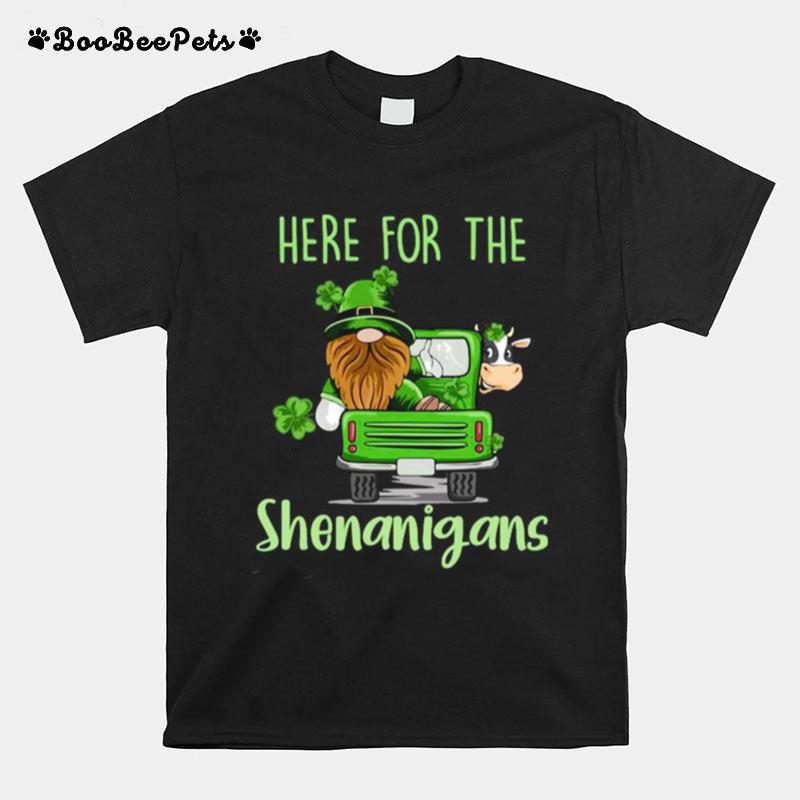 Here For The Shenanigans Gnome Elf Cow St Patricks Day Pullover T-Shirt