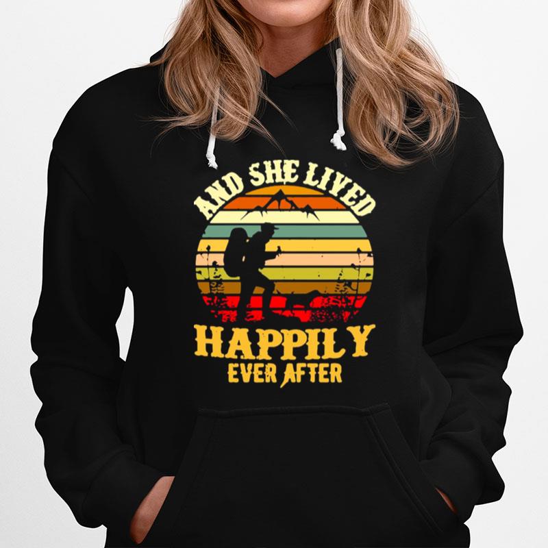 Hiking And She Lived Happily Ever After Vintage Retro Hoodie