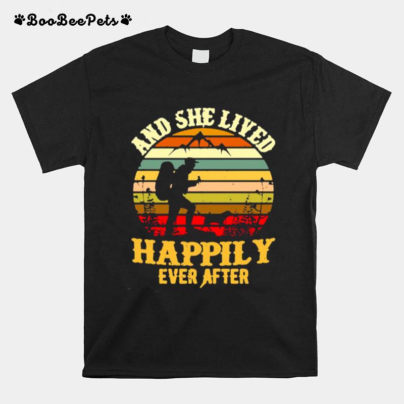 Hiking And She Lived Happily Ever After Vintage Retro T-Shirt