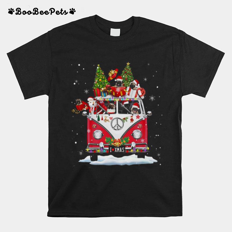 Hippie Dog And Santa I Love Merry Christmas T-Shirt