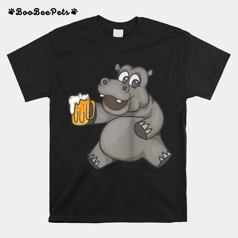 Hippo Drinking Beer Cool Fancy Beer Drinkers T-Shirt